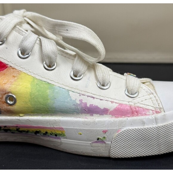 Rainbow White Canvas Custom Sneakers Women 11 Men 9.5 NYC Marvel Statement Shoes - Picture 9 of 12